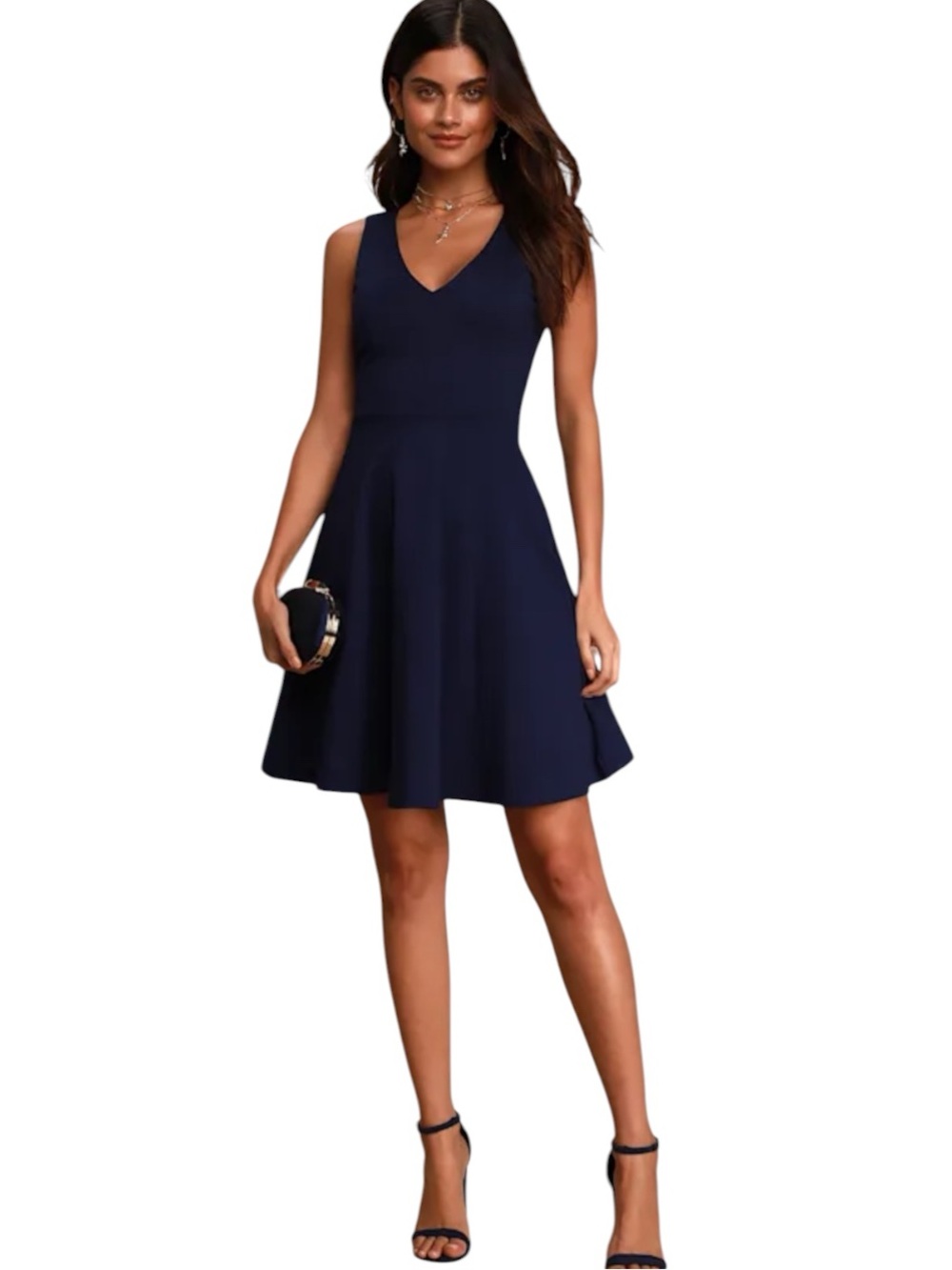 Lulus navy blue Bon Appetit Skater Dress Vneck XS